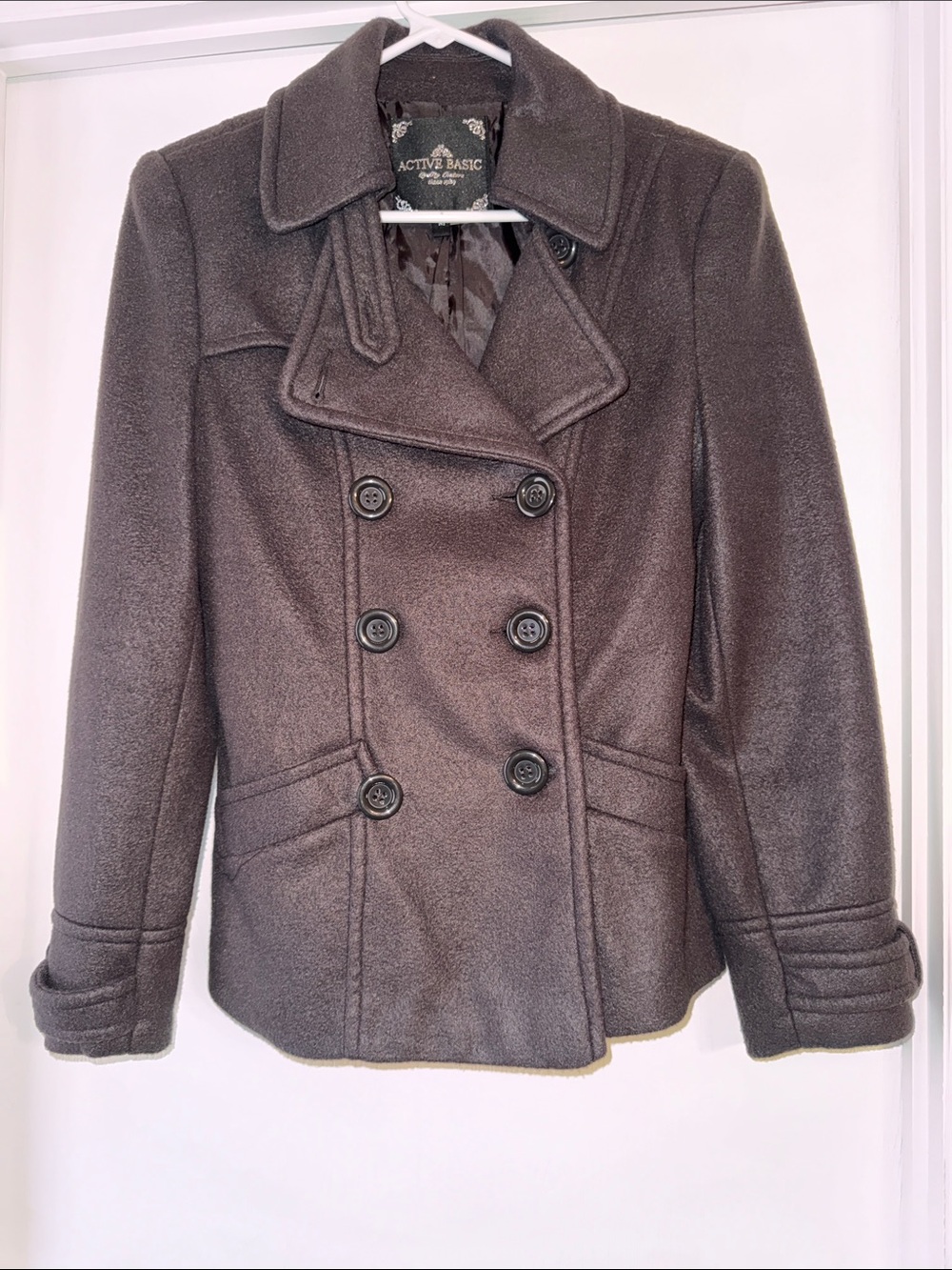 Active Basic Women's Double-Breasted Peacoat - Dark Charcoal Size M